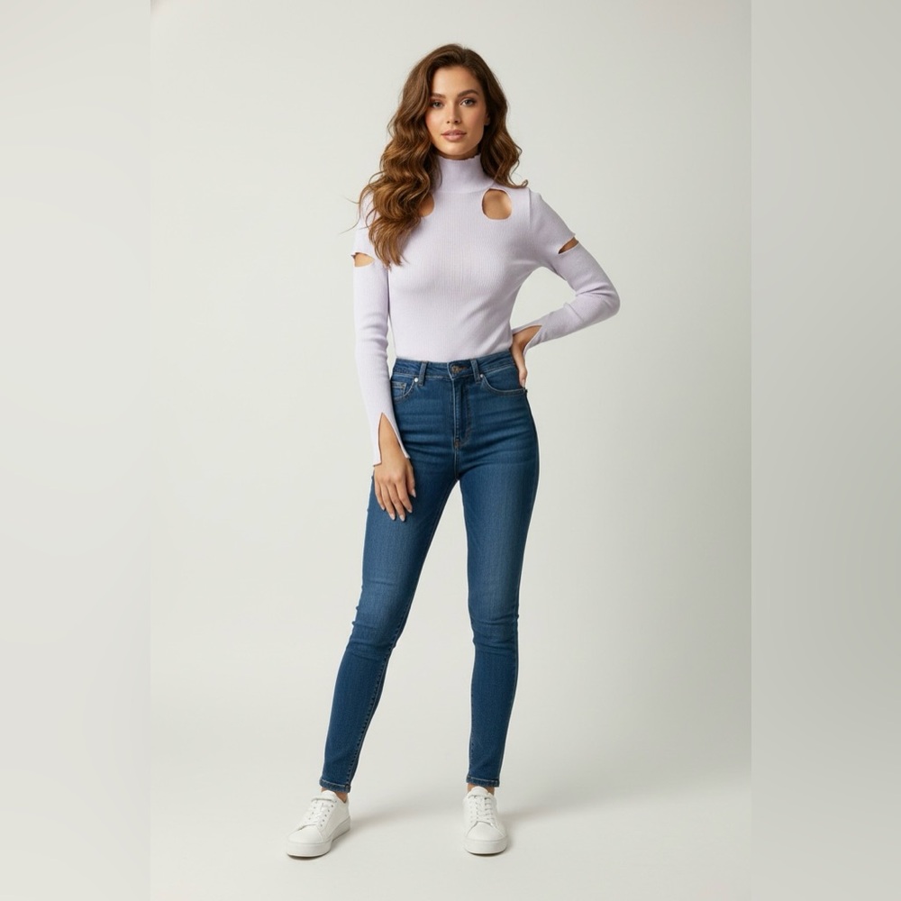 Tilbi Lilac Ribbed Turtleneck Cut Out Sweater | Size L